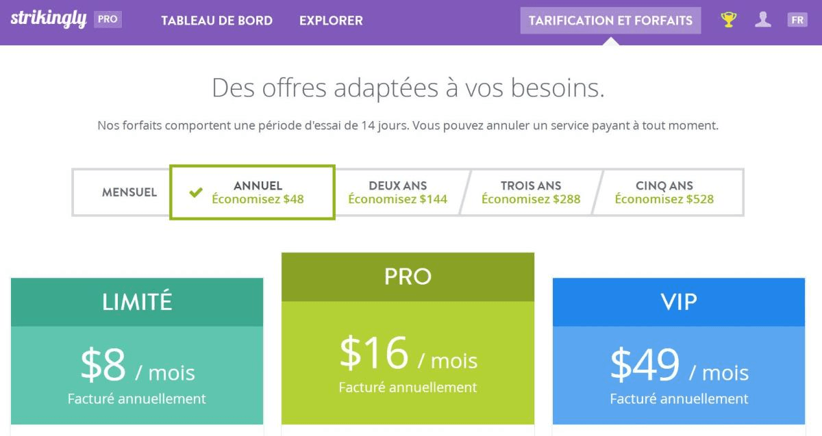 null Plans de tarification Strikingly